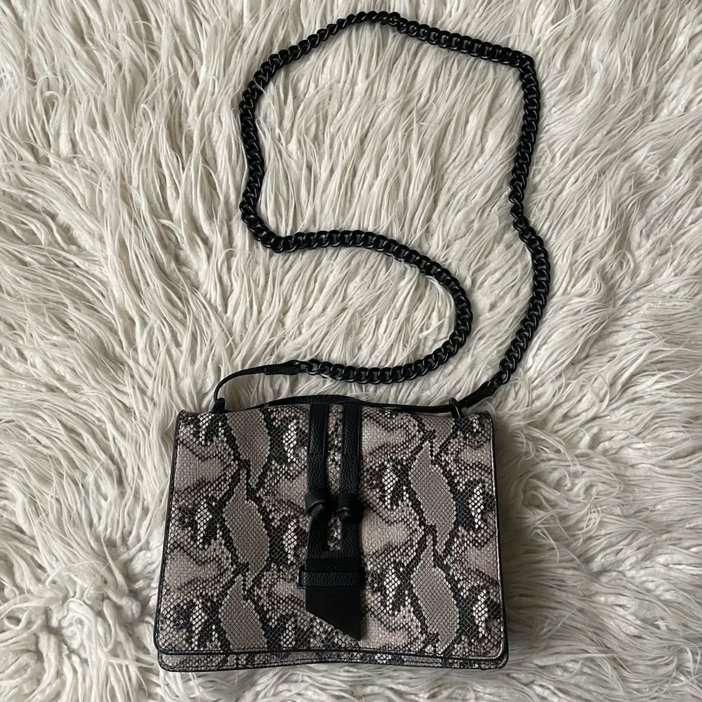Foley + Corinna Grey Black Faux Snakeskin Leather Chain Link Cross Body Bag NWOT